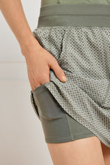 SPRING MOSS/WHITE LIGHTWEIGHT WOVEN STRETCH SIDE SLIT SKORT - DITSY SCALLOPS | Talbots US
