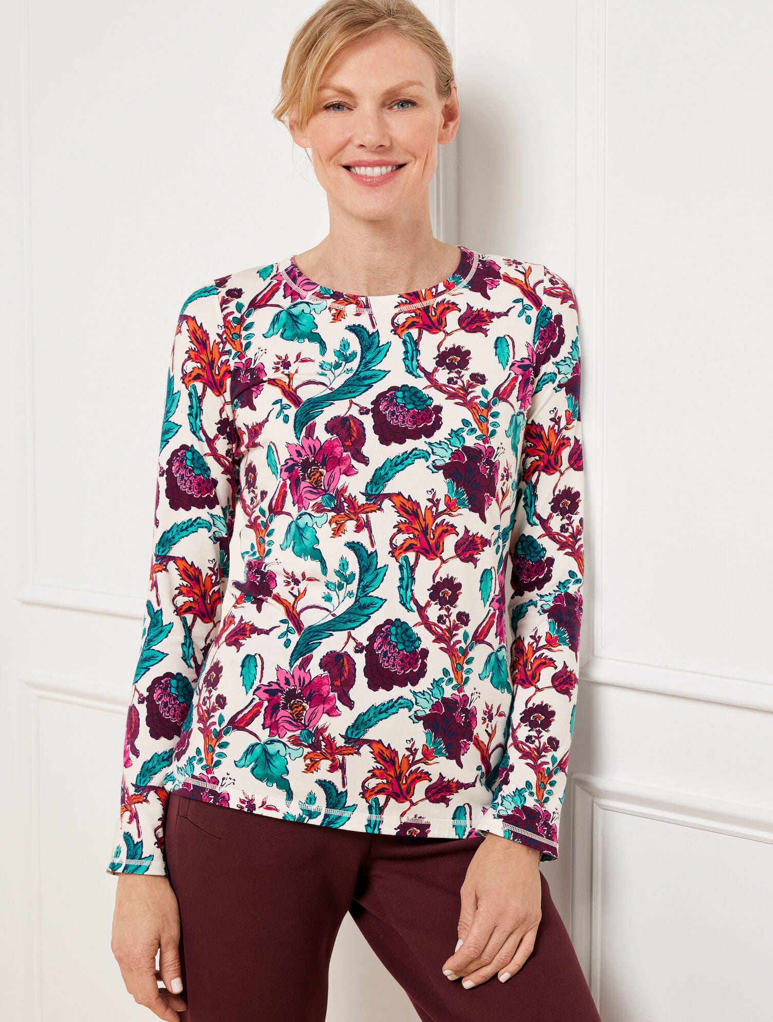 IVORY MULTI SUPERSOFT JERSEY LONG SLEEVE TEE – POETIC FLORAL | Talbots on sale