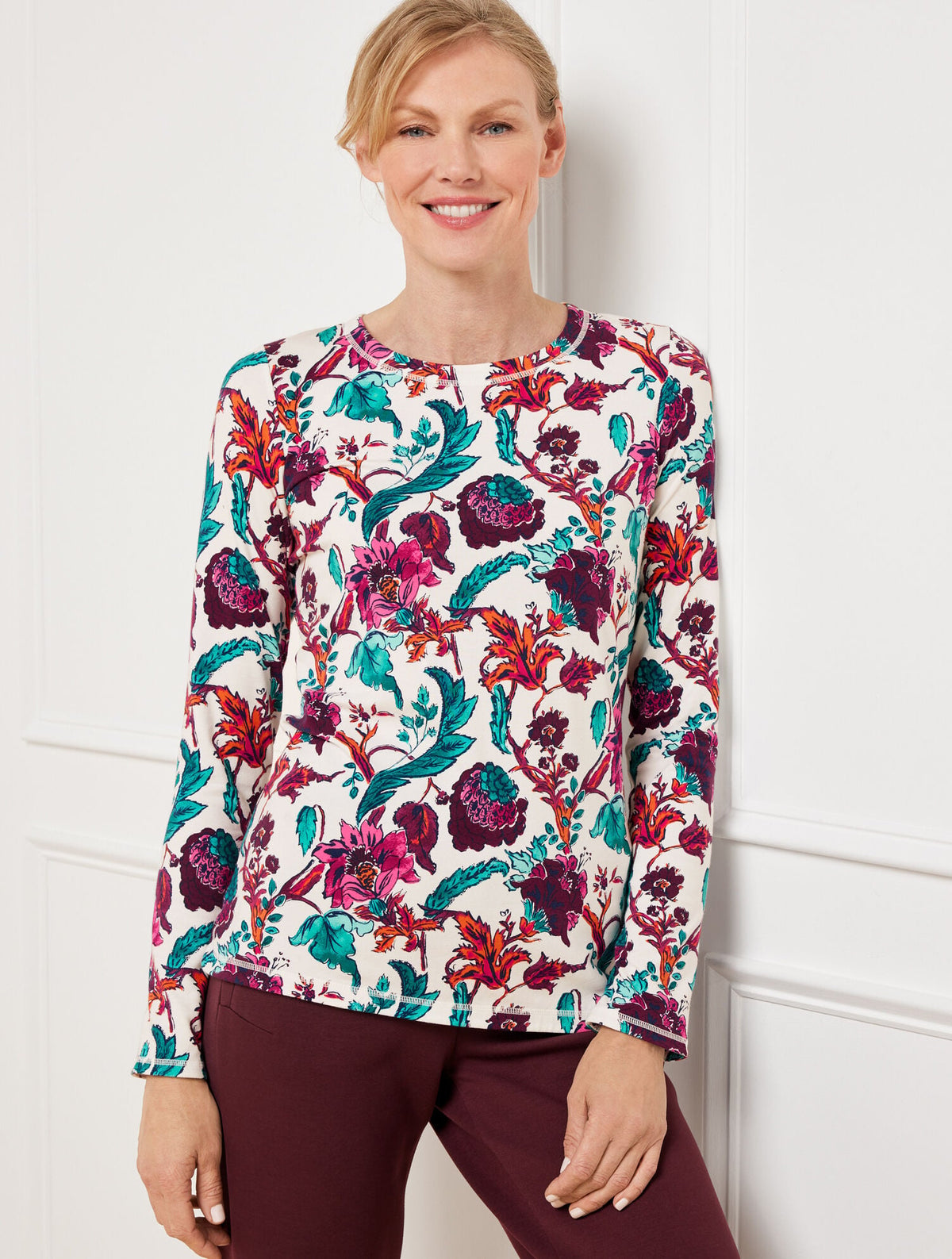 IVORY MULTI SUPERSOFT JERSEY LONG SLEEVE TEE – POETIC FLORAL | Talbots on sale