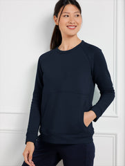 INDIGO BLUE|PALE TURQUOISE CLASSIC FRENCH TERRY CREWNECK PULLOVER | Talbots for sale