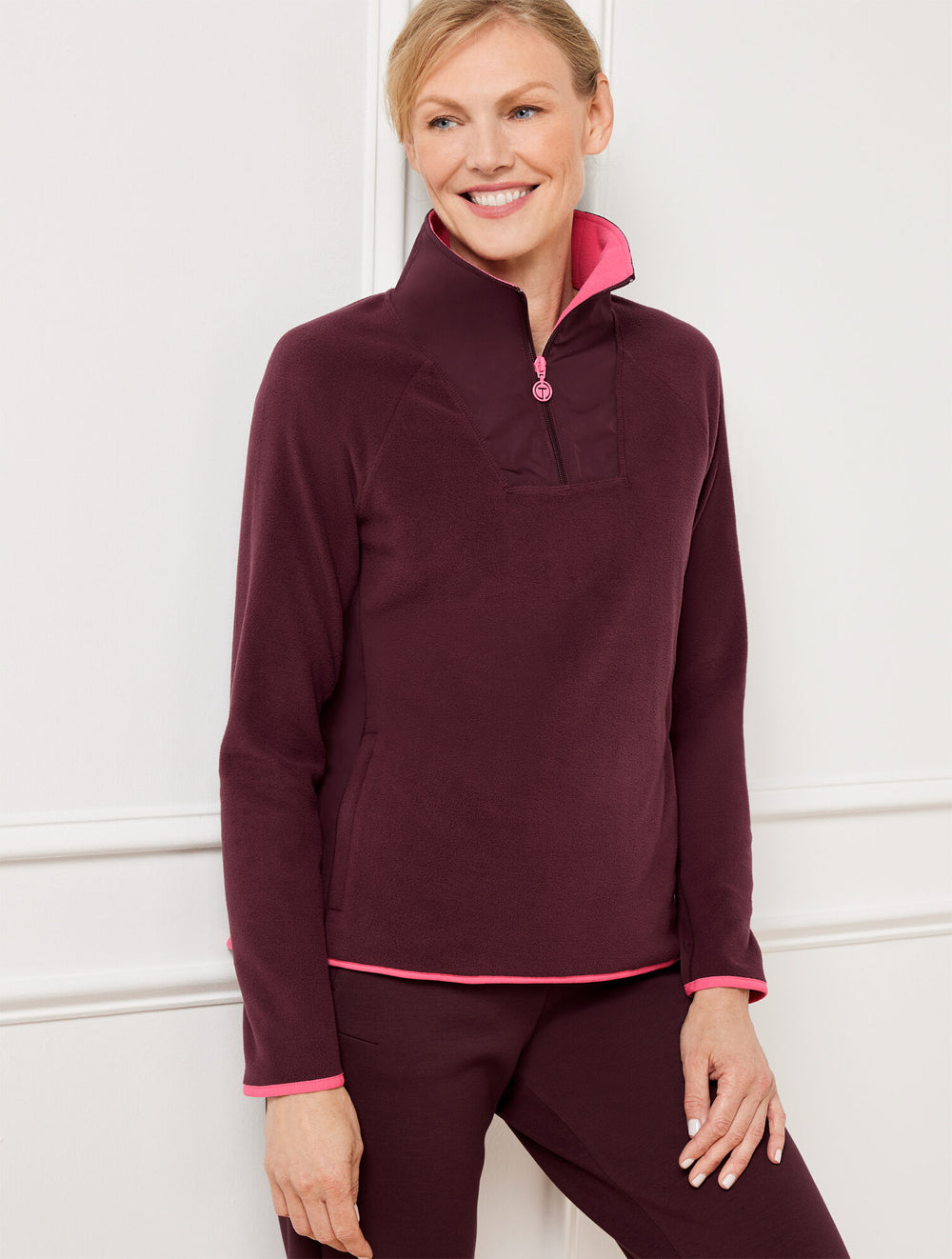 BURGUNDY BERRY MICROFLEECE HALF-ZIP PULLOVER | Talbots US