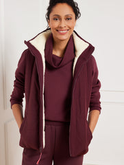INDIGO BLUE/EVERGLADE|IVORY/BURGUNDY BERRY REVERSIBLE SHERPA PUFFER VEST | Talbots outlet