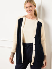 INDIGO BLUE|IVORY COLORBLOCK CARDIGAN | Talbots discount