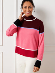 BURGUNDY BERRY MULTI MOCKNECK SWEATER - STRIPED COLORBLOCK | Talbots US