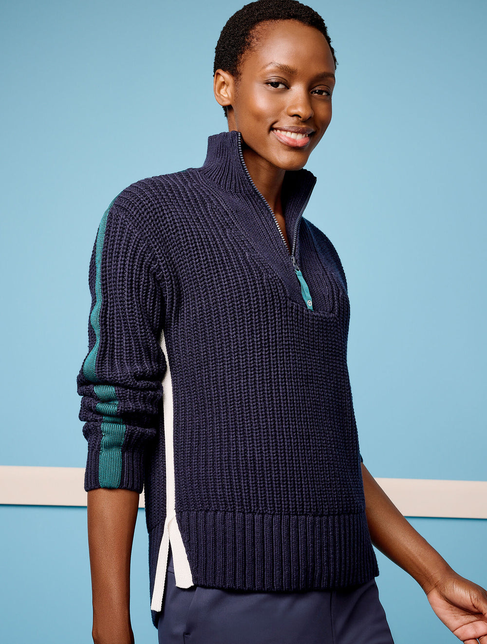 INDIGO BLUE TIPPED HALF-ZIP SWEATER | Talbots online