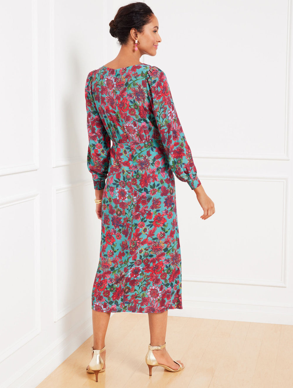 LAPIS MULTI SIDE TIE MIDI DRESS - STUNNING FLORAL | Talbots outlet