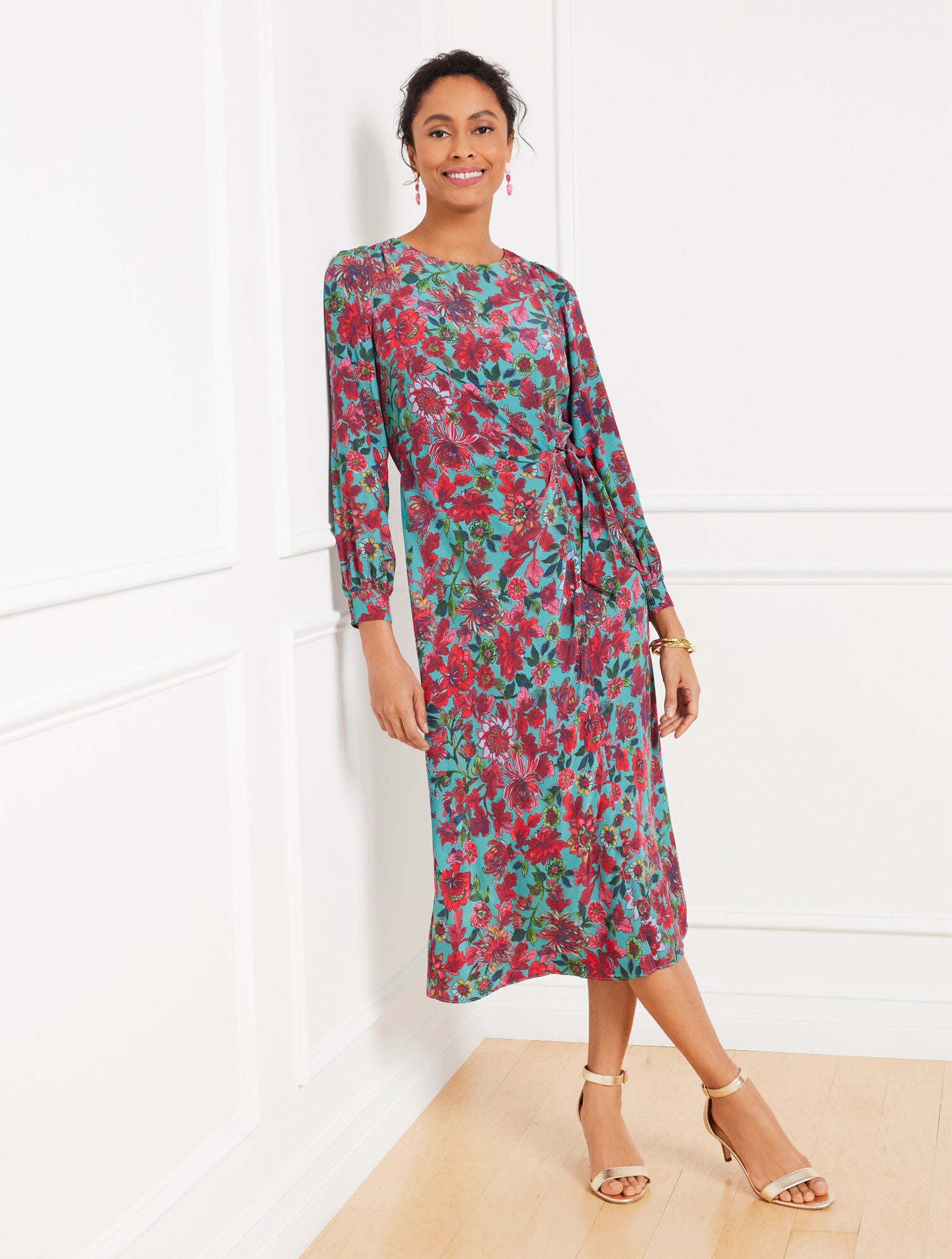 LAPIS MULTI SIDE TIE MIDI DRESS - STUNNING FLORAL | Talbots outlet