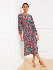 LAPIS MULTI SIDE TIE MIDI DRESS - STUNNING FLORAL | Talbots outlet