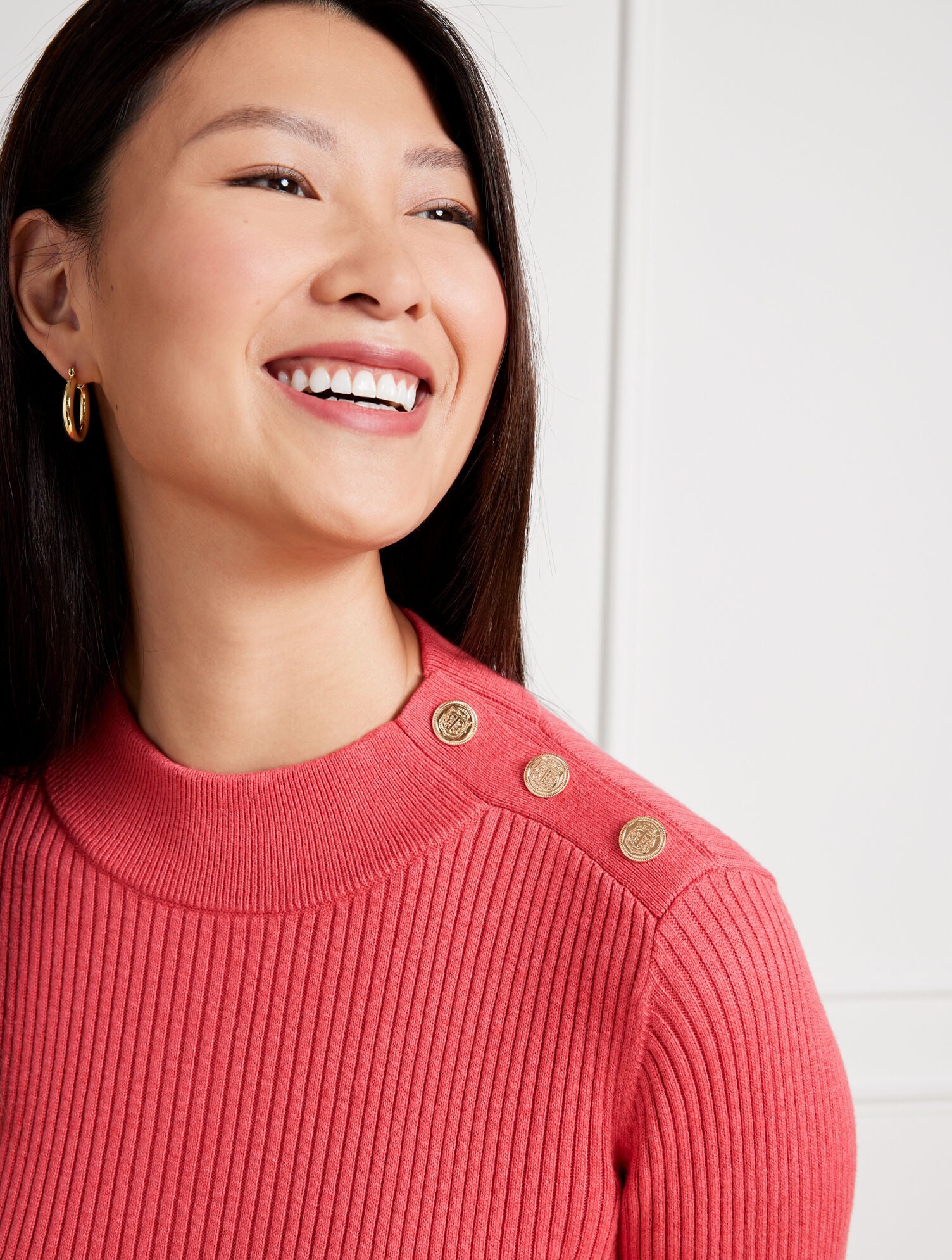 HOLLY BERRY|TALBOTS BLACK BUTTON MOCKNECK RIBBED SHIFT DRESS | Talbots online