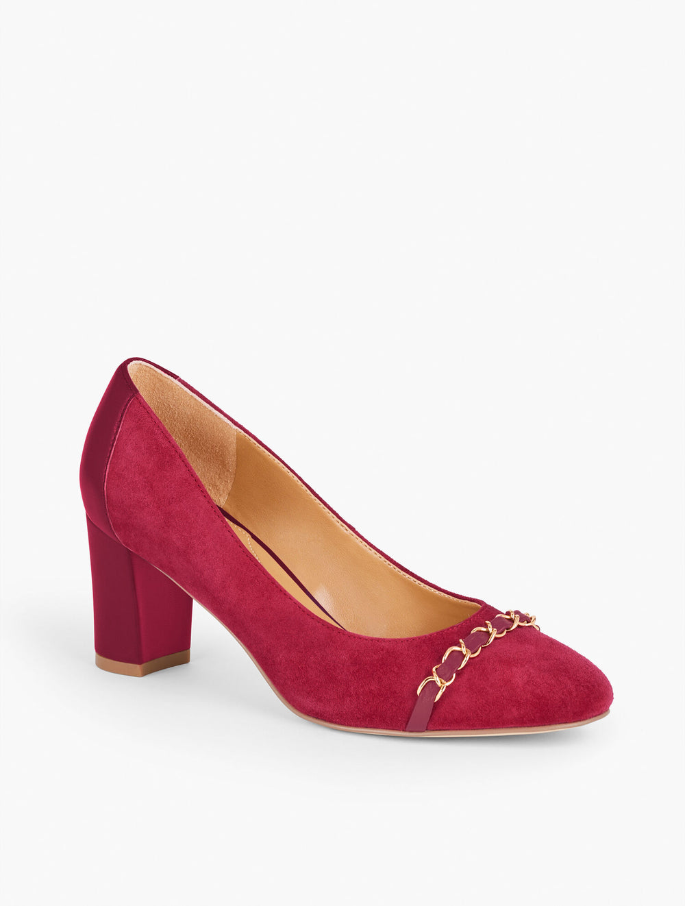 POMMEGRANATE ELLERY CHAIN BLOCK HEEL PUMPS | Talbots near me