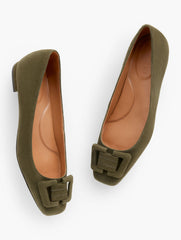 DEEP MOSS|HAVANA TAN SUTTON SUEDE BUCKLE FLATS | Talbots for sale