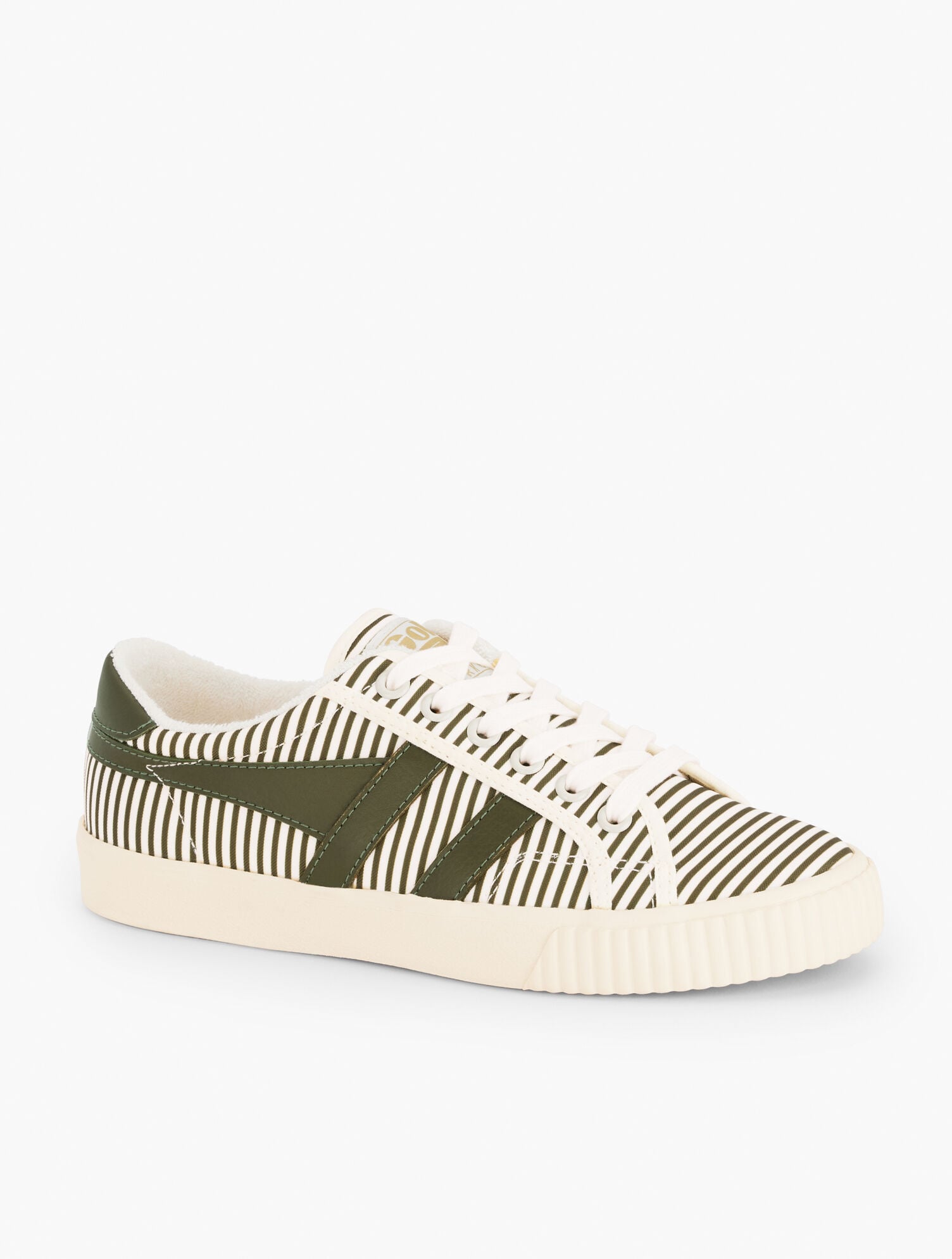 BURNT OLIVE/WHITE GOLA® MARK COX TENNIS SNEAKERS - OPULENT STRIPE | Talbots discount
