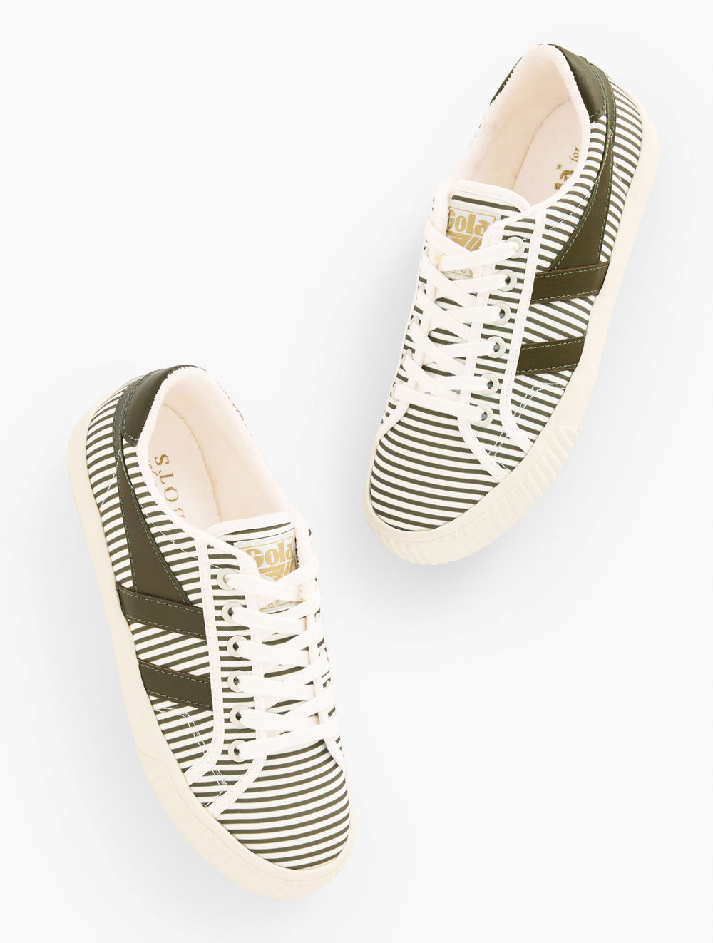 BURNT OLIVE/WHITE GOLA® MARK COX TENNIS SNEAKERS - OPULENT STRIPE | Talbots discount