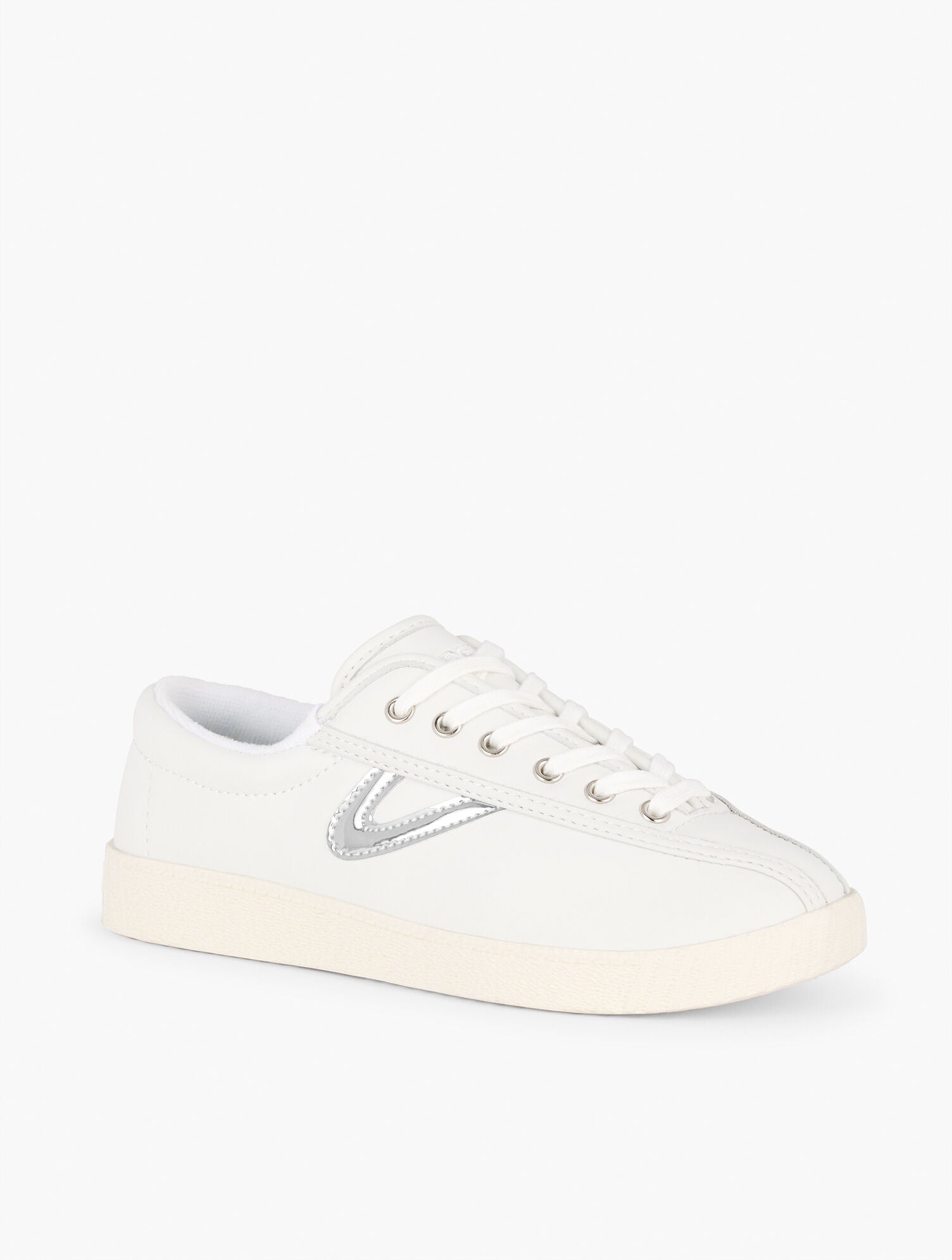 WHITE/SILVER TRETORN® NYLITE PLUS LEATHER SNEAKERS | Talbots sale