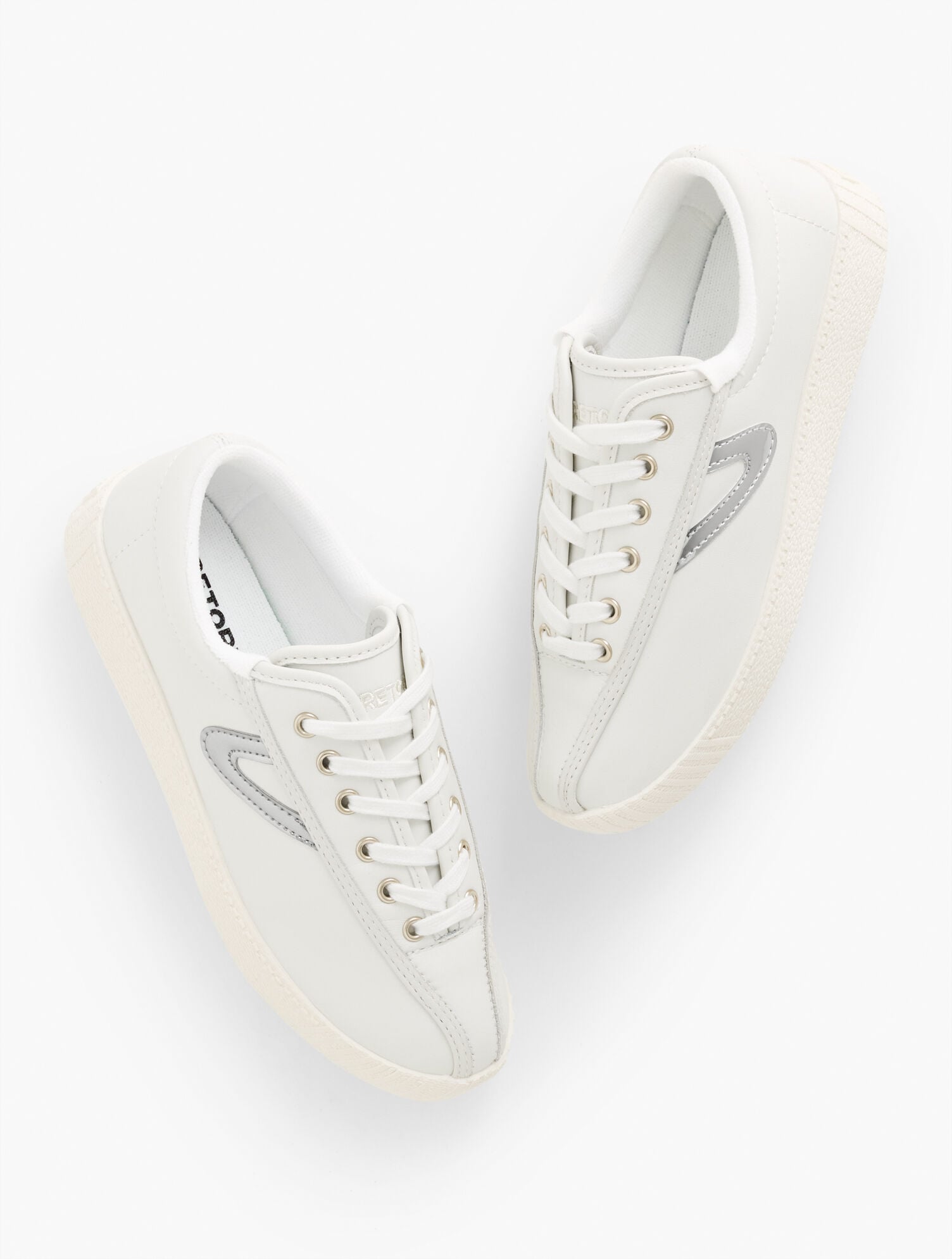 WHITE/SILVER TRETORN® NYLITE PLUS LEATHER SNEAKERS | Talbots sale