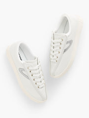 WHITE/SILVER TRETORN® NYLITE PLUS LEATHER SNEAKERS | Talbots sale