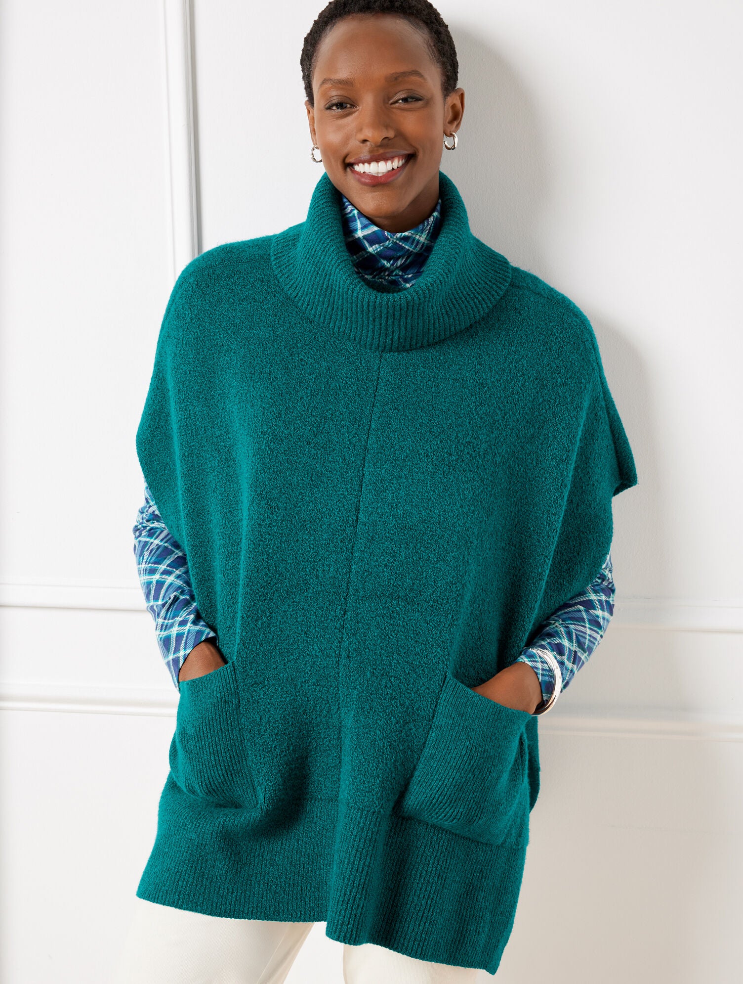 DARK TEAL OCEAN HEATHER TURTLENECK PONCHO | Talbots near me