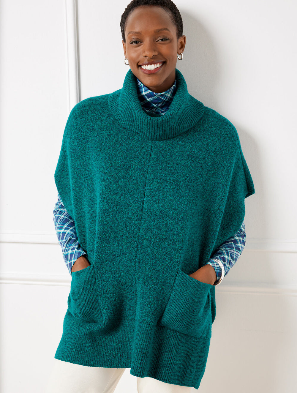 DARK TEAL OCEAN HEATHER TURTLENECK PONCHO | Talbots near me