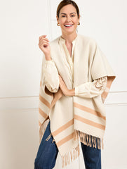 RUBY RED MULTI|TOASTED COCONUT/IVORY REVERSIBLE DOUBLE FACE RUANA | Talbots discount