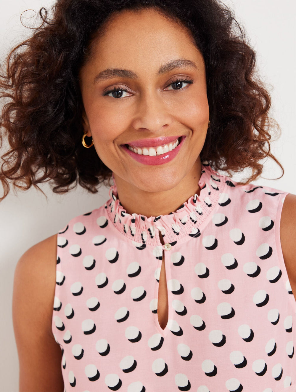 WARM BLUSH/IVORY SHADOW DOT TIE NECK SHELL | Talbots outlet