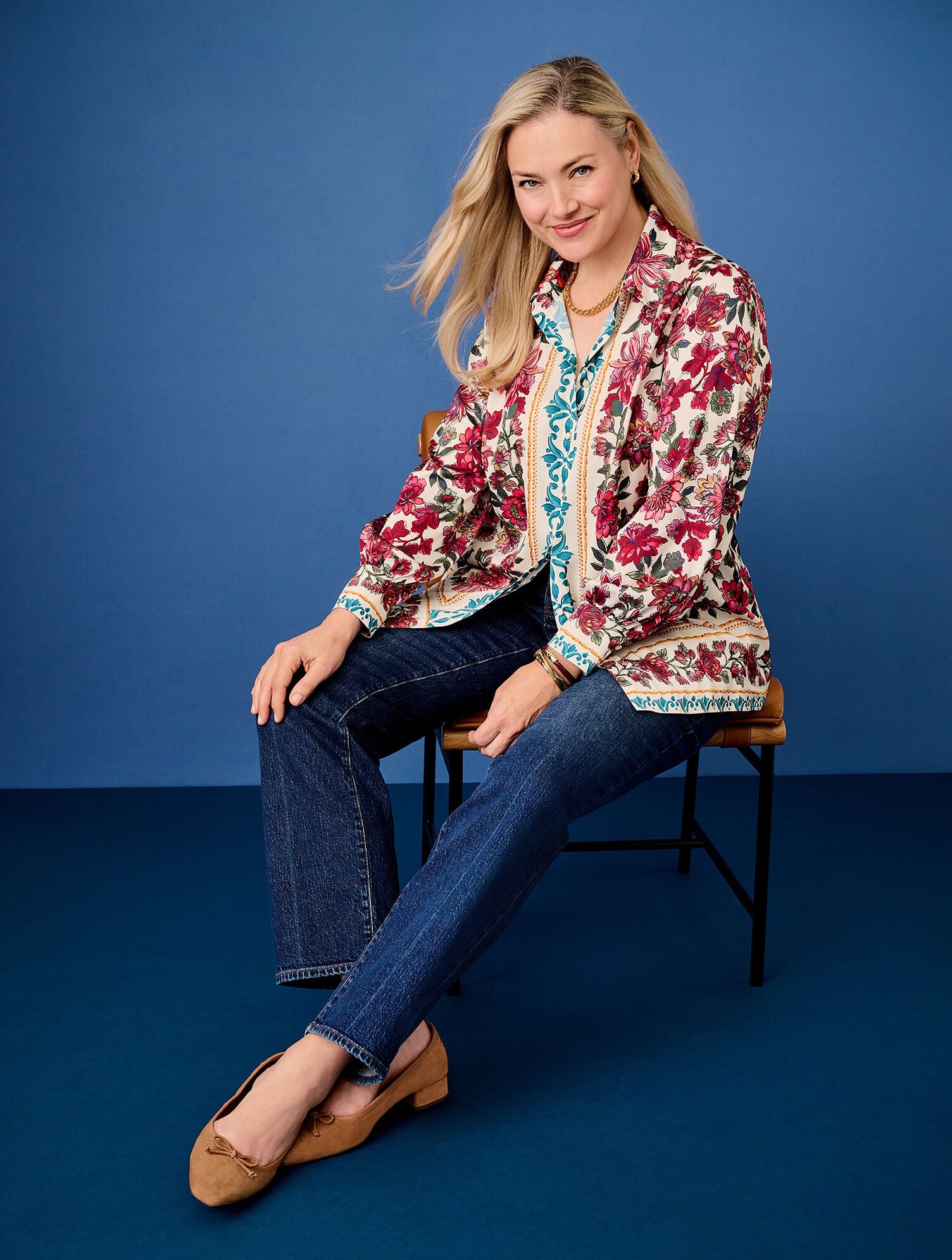 IVORY MULTI SOFT SATIN CHARMEUSE BUTTON FRONT SHIRT - STUNNING FLORAL | Talbots for sale