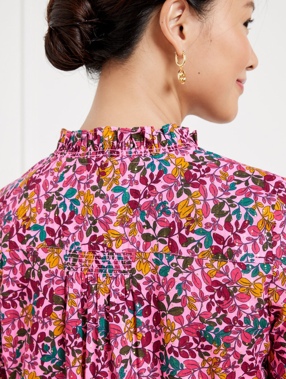 MOONLITE MAUVE MULTI RUFFLE TOP - GATHERED LEAVES | Talbots discount