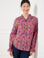 MOONLITE MAUVE MULTI RUFFLE TOP - GATHERED LEAVES | Talbots discount
