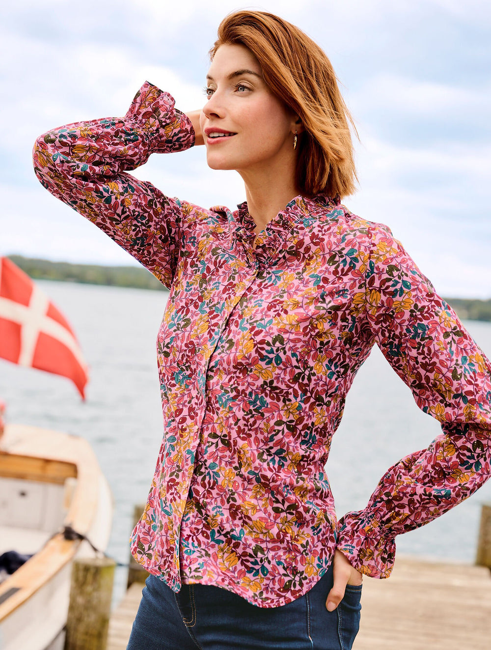 MOONLITE MAUVE MULTI RUFFLE TOP - GATHERED LEAVES | Talbots discount