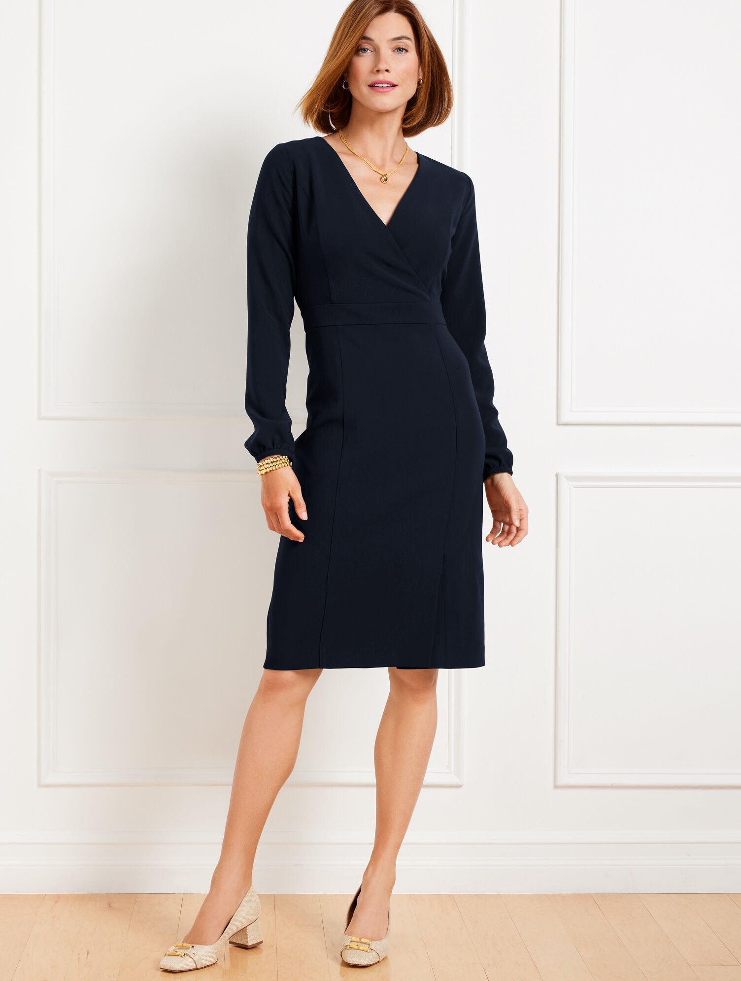 BLACK|INDIGO BLUE EASY TRAVEL LONG SLEEVE DRESS | Talbots on sale
