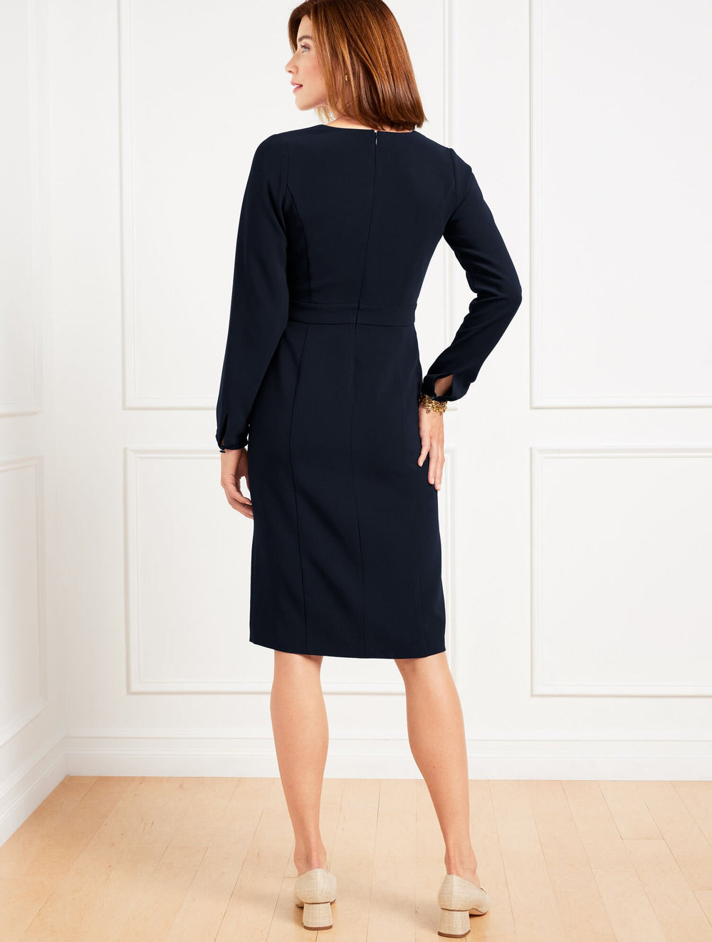 BLACK|INDIGO BLUE EASY TRAVEL LONG SLEEVE DRESS | Talbots on sale