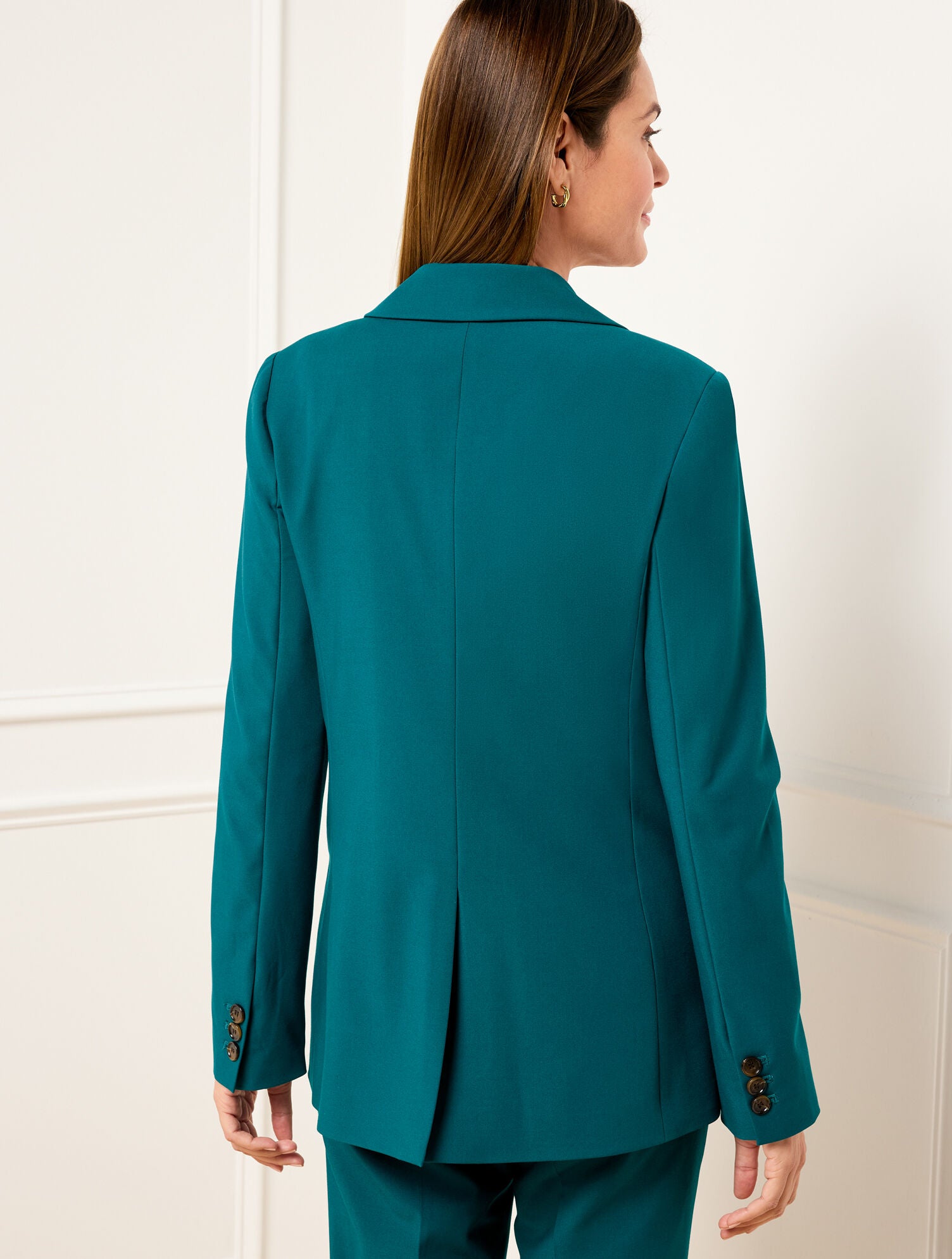 DARK TEAL CITY TWILL OPEN FRONT BLAZER | Talbots discount
