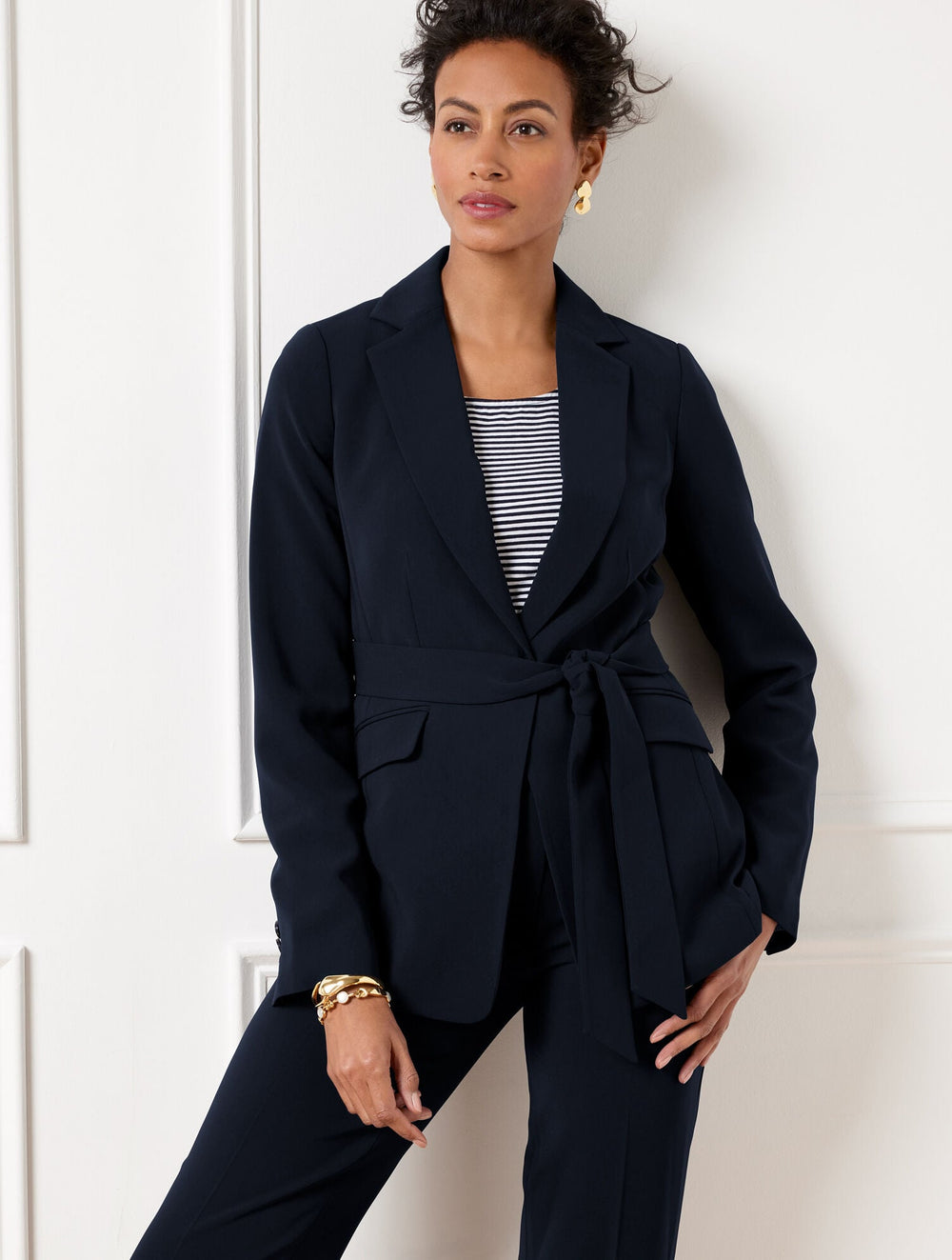 BLACK|INDIGO BLUE EASY TRAVEL TIE WAIST BLAZER | Talbots for sale