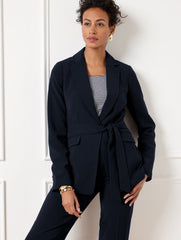 BLACK|INDIGO BLUE EASY TRAVEL TIE WAIST BLAZER | Talbots for sale
