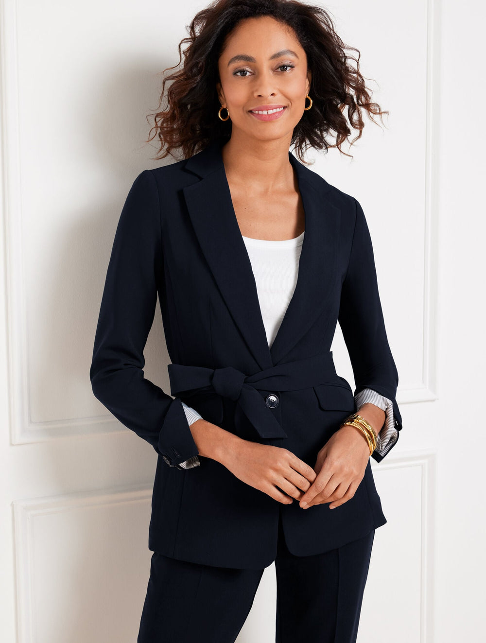 BLACK|INDIGO BLUE EASY TRAVEL TIE WAIST BLAZER | Talbots for sale