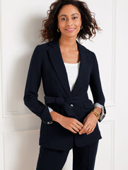 BLACK|INDIGO BLUE EASY TRAVEL TIE WAIST BLAZER | Talbots for sale