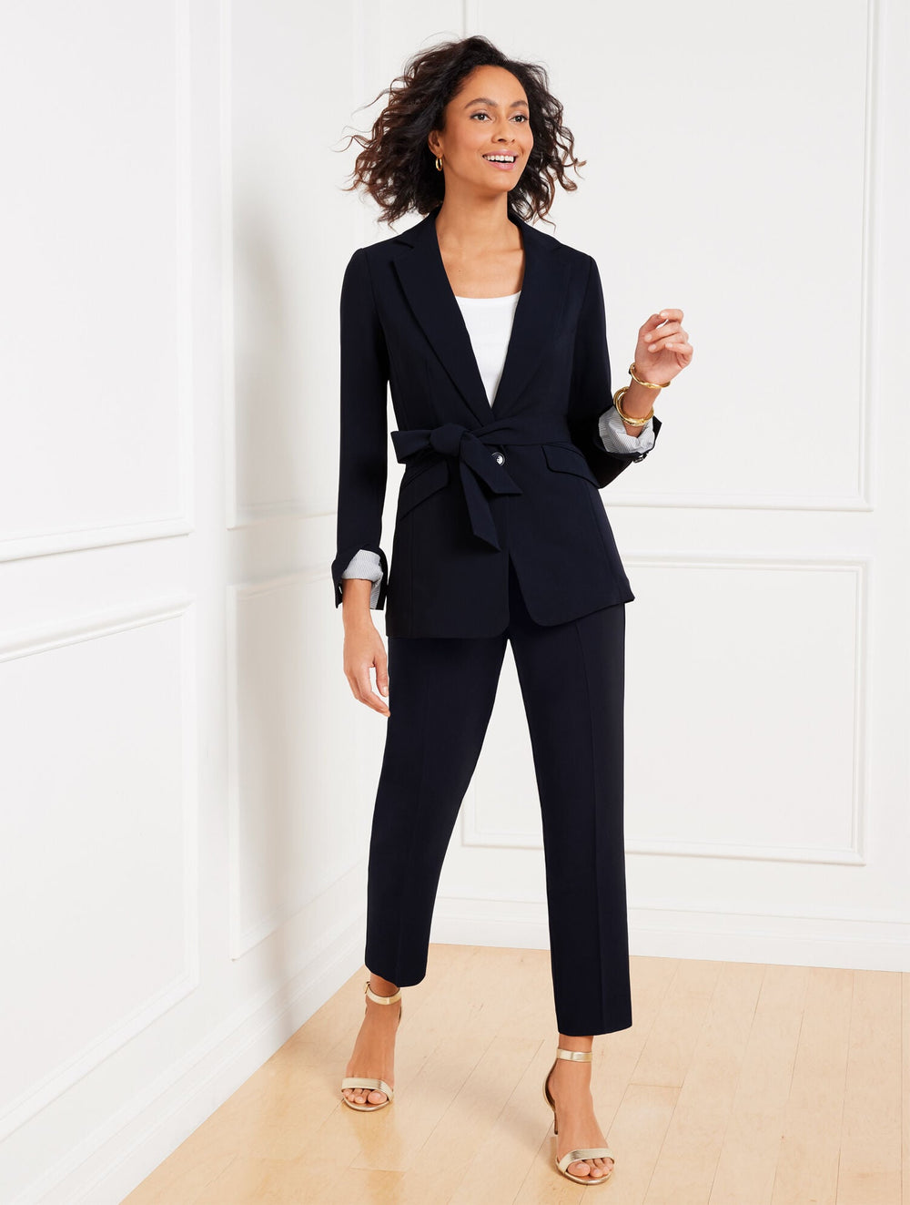 BLACK|INDIGO BLUE EASY TRAVEL TIE WAIST BLAZER | Talbots for sale