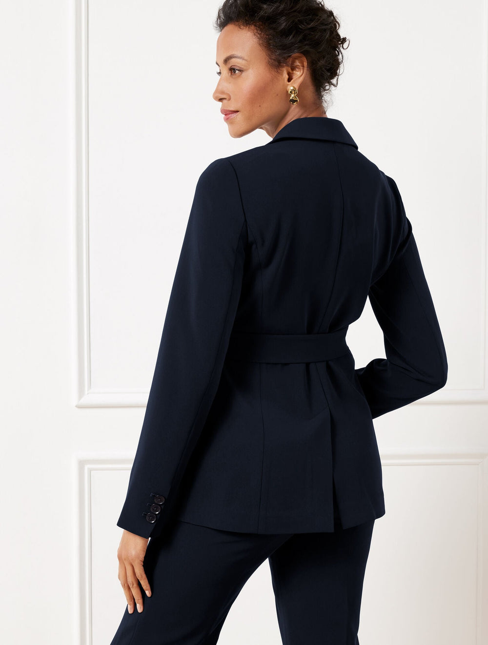 BLACK|INDIGO BLUE EASY TRAVEL TIE WAIST BLAZER | Talbots for sale