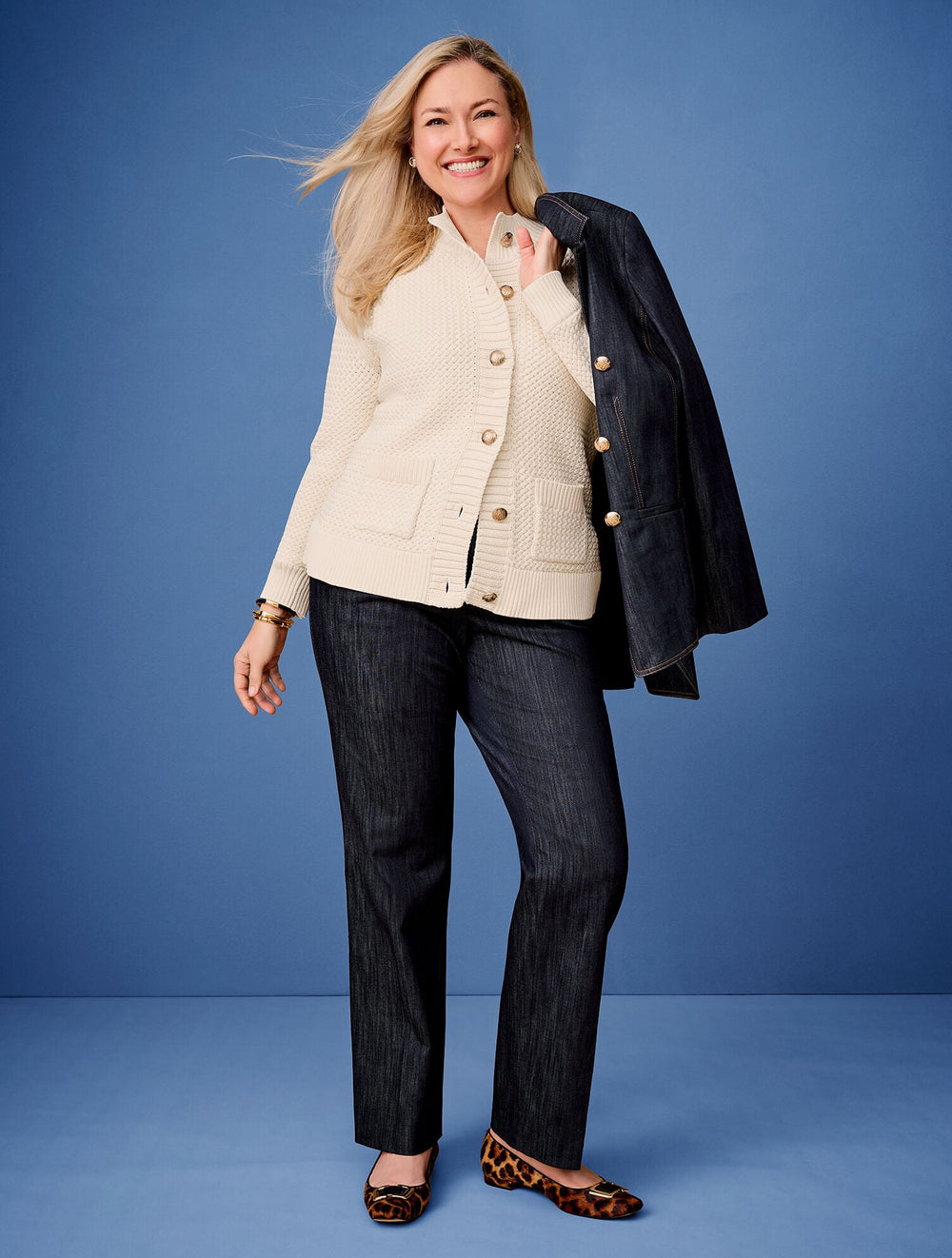 INDIGO REFINED DENIM DOUBLE BREASTED BLAZER | Talbots online