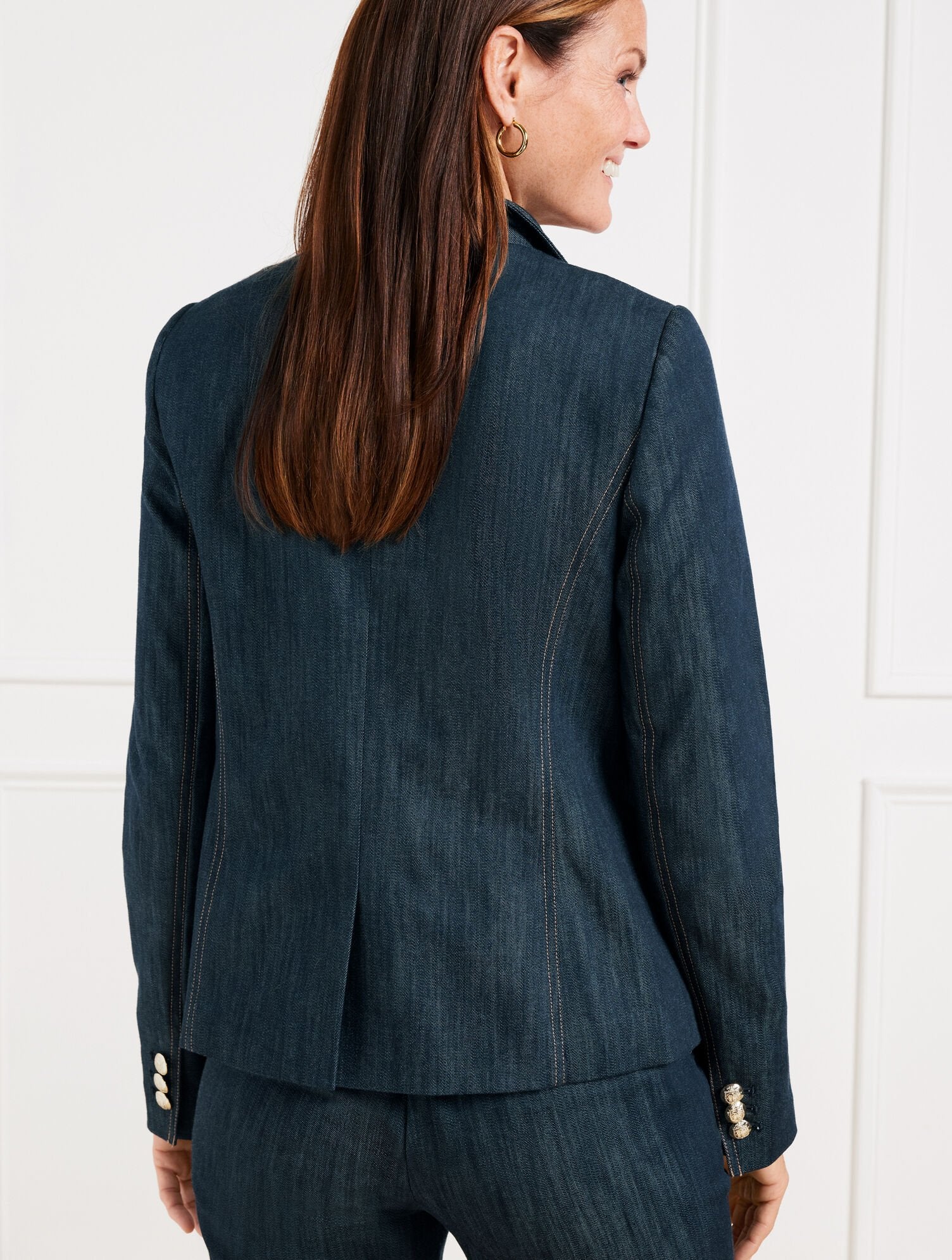 INDIGO REFINED DENIM DOUBLE BREASTED BLAZER | Talbots online