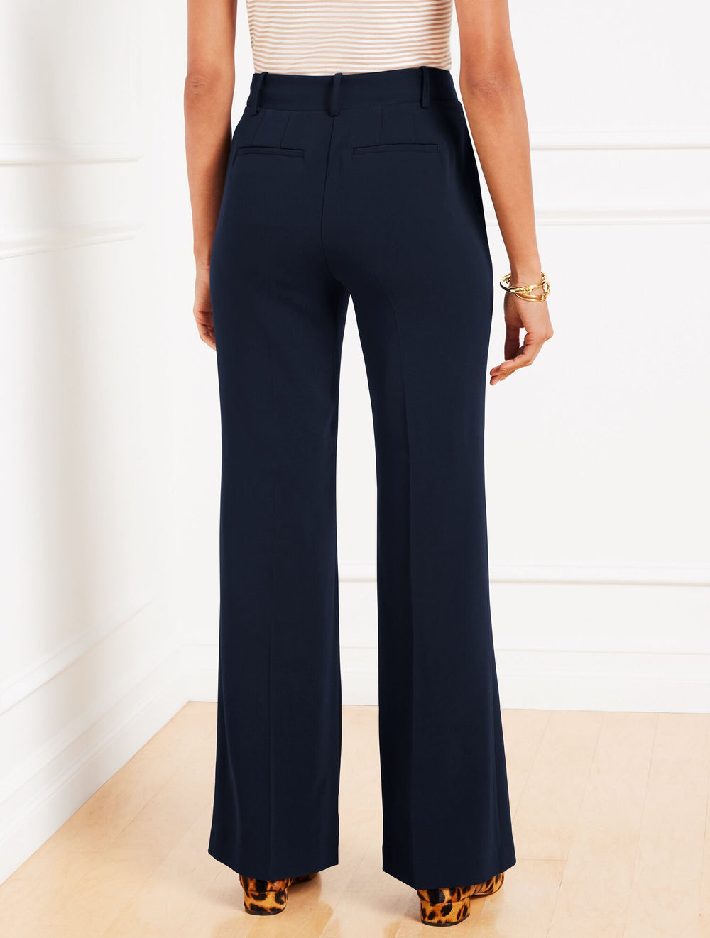BLACK|INDIGO BLUE EASY TRAVEL FLARE LEG PANTS | Talbots on sale