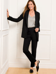 BLACK LUXE PONTE TAPERED LEG PANTS | Talbots sale