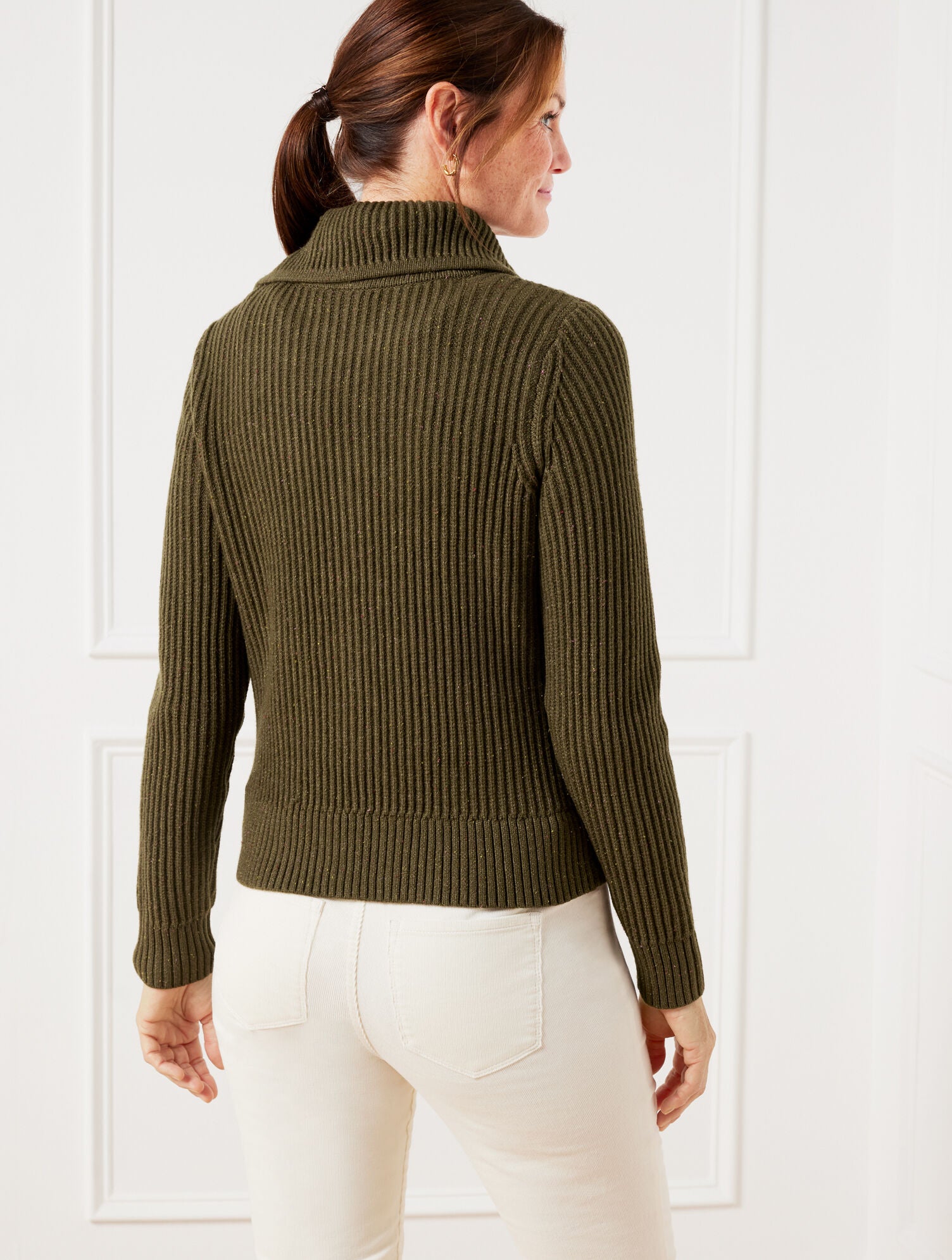 BLUE HAZE TWEED|DEEP MOSS POINTELLE KNIT SWEATER JACKET - TWEED | Talbots on sale