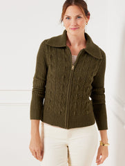 BLUE HAZE TWEED|DEEP MOSS POINTELLE KNIT SWEATER JACKET - TWEED | Talbots on sale