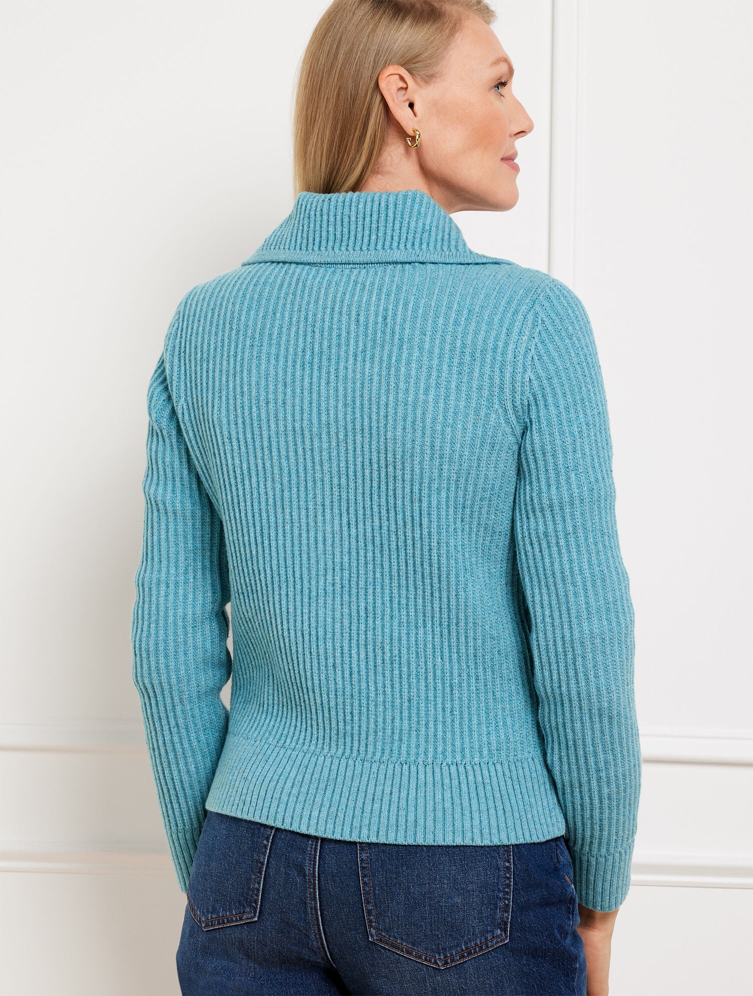 BLUE HAZE TWEED|DEEP MOSS POINTELLE KNIT SWEATER JACKET - TWEED | Talbots on sale