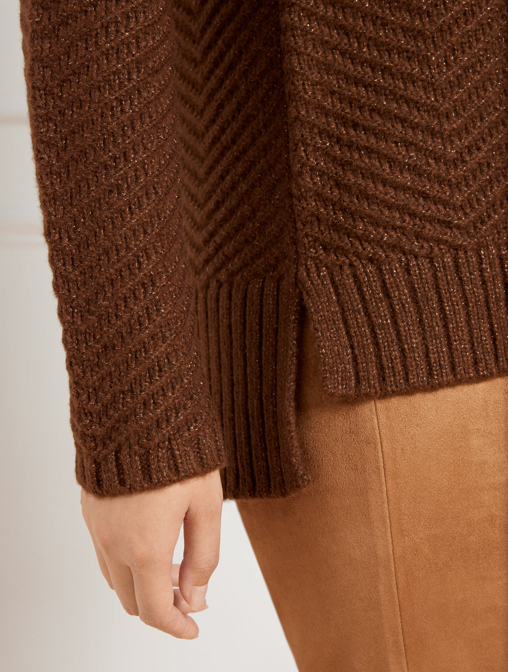 TOASTED COCONUT/GOLD META TEXTURE STITCH MOCKNECK SWEATER - METALLIC | Talbots for sale