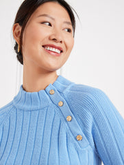 BLACK|BLUE HYDRANGEA|IVORY RIBBED BUTTON MOCKNECK SWEATER | Talbots outlet