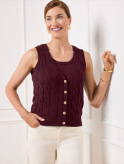 RICH BURGUNDY CABLE KNIT V-NECK SWEATER VEST | Talbots near me