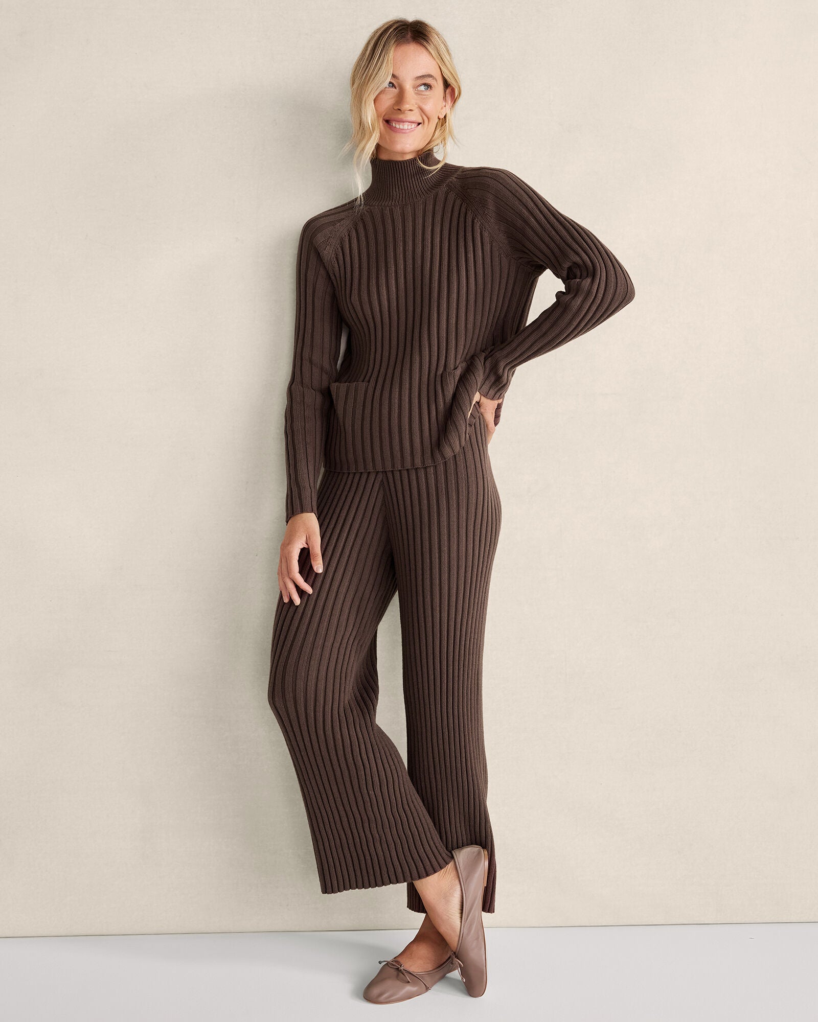 IVORY ORGANIC COTTON RIB KNIT PANTS | Talbots US