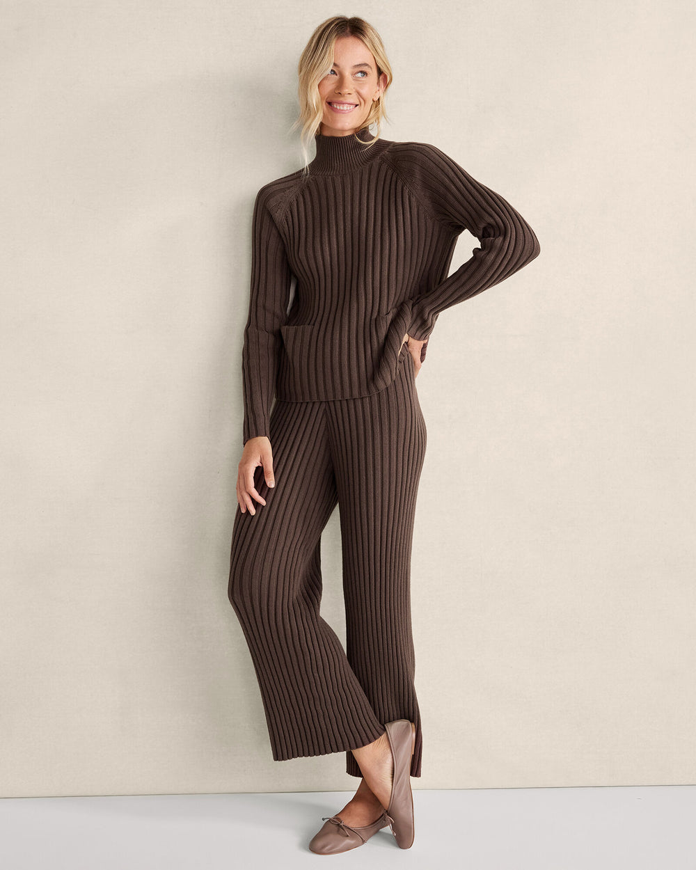 IVORY ORGANIC COTTON RIB KNIT PANTS | Talbots US