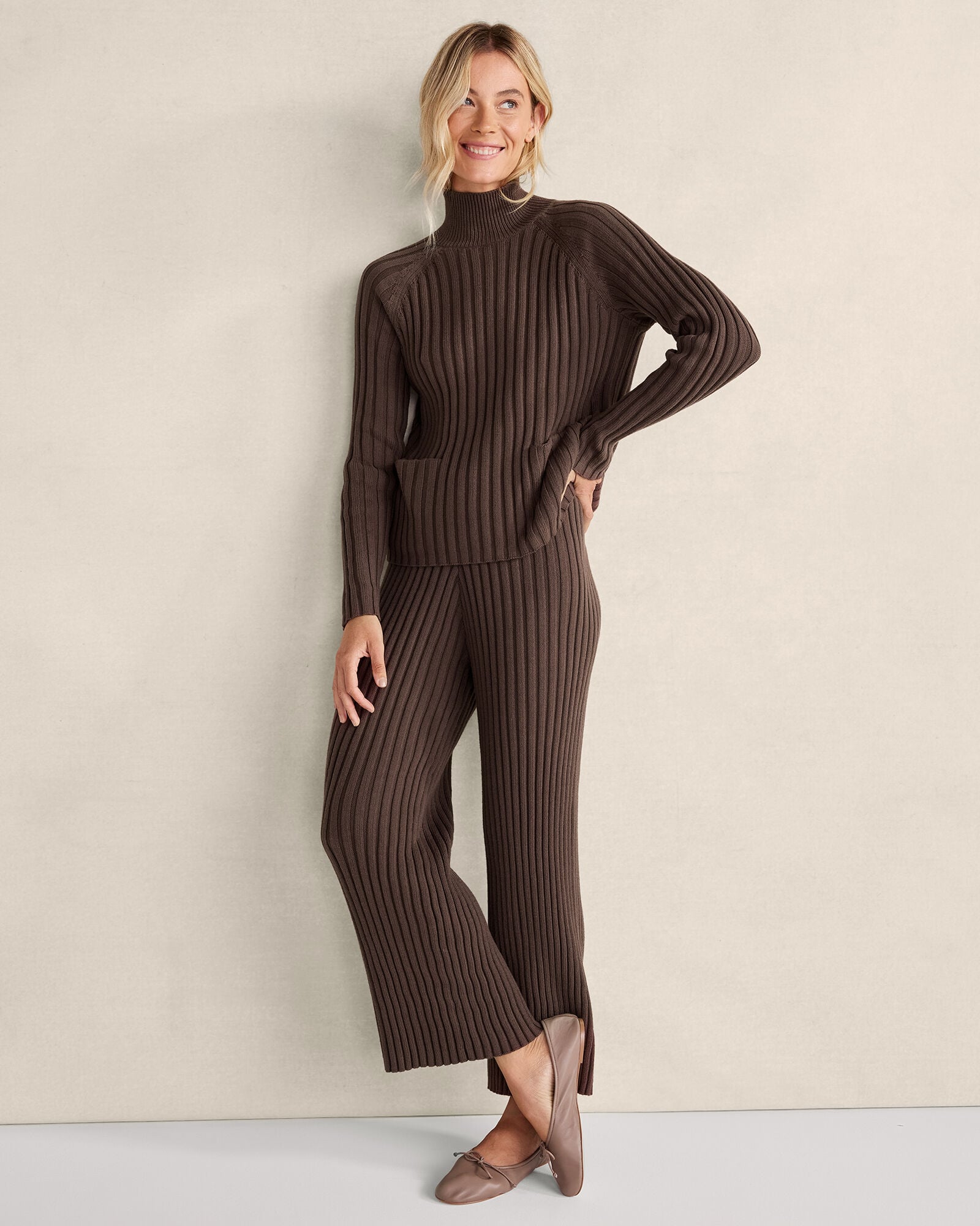 IVORY ORGANIC COTTON RIB KNIT PANTS | Talbots near me
